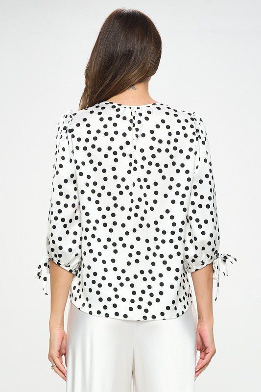 Polka Dot Top with Self Tie Sleeves - Shellcreations