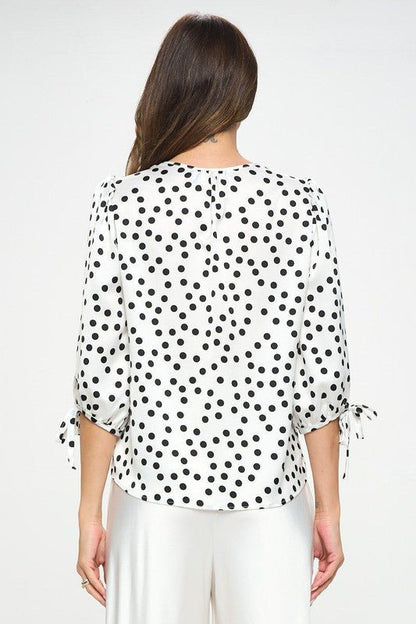 Polka Dot Top with Self Tie Sleeves - Shellcreations