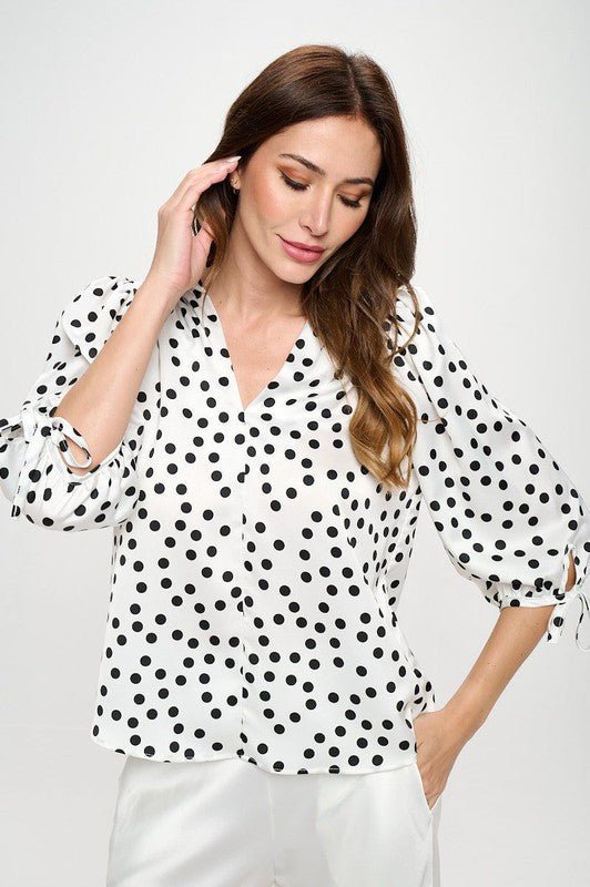 Polka Dot Top with Self Tie Sleeves - Shellcreations