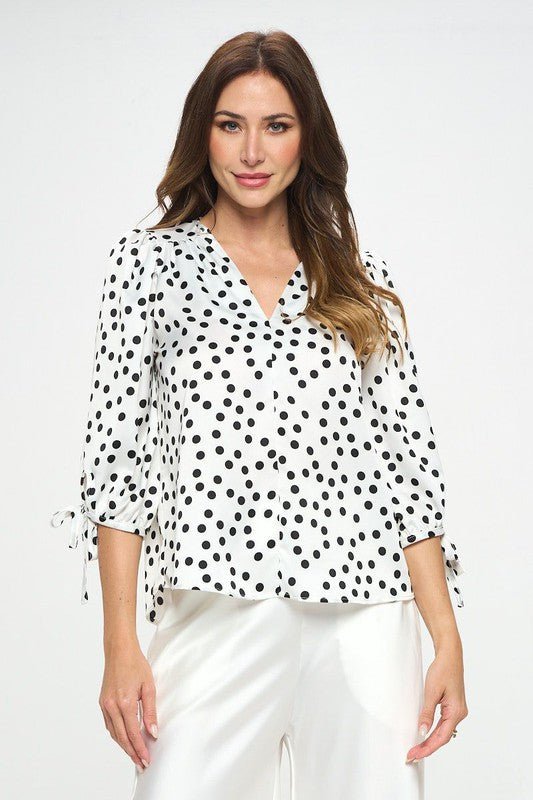 Polka Dot Top with Self Tie Sleeves - Shellcreations