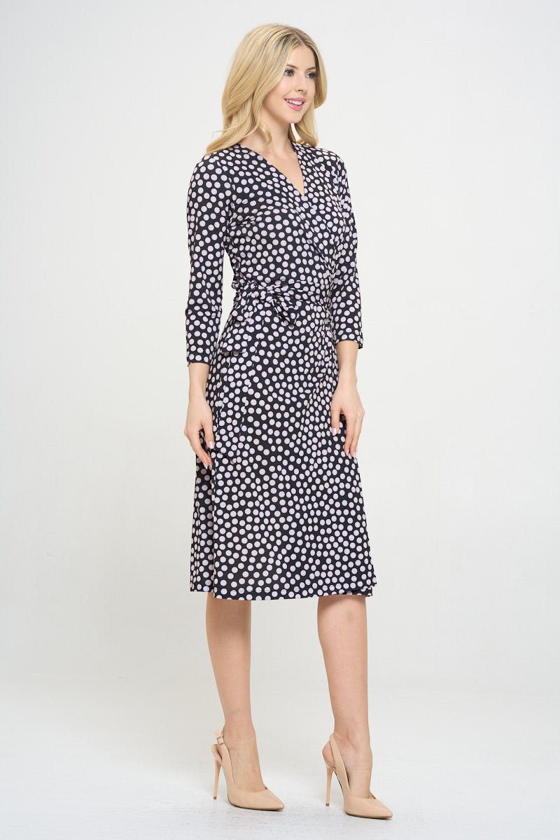 Polka Dot V neck Jersey Wrap Dress with Tie - Shellcreations