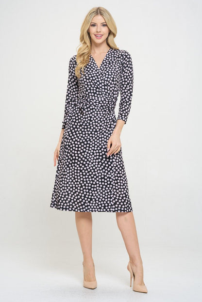 Polka Dot V neck Jersey Wrap Dress with Tie - Shellcreations