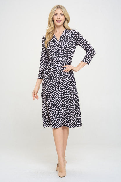 Polka Dot V neck Jersey Wrap Dress with Tie - Shellcreations