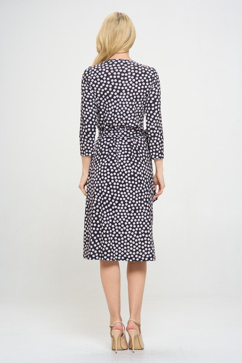 Polka Dot V neck Jersey Wrap Dress with Tie - Shellcreations