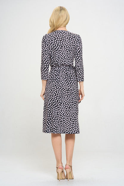 Polka Dot V neck Jersey Wrap Dress with Tie - Shellcreations