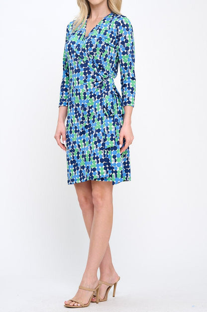 Polka Dot V neck Jersey Wrap Dress with Tie - Shellcreations