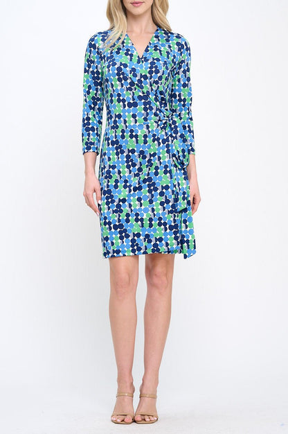 Polka Dot V neck Jersey Wrap Dress with Tie - Shellcreations