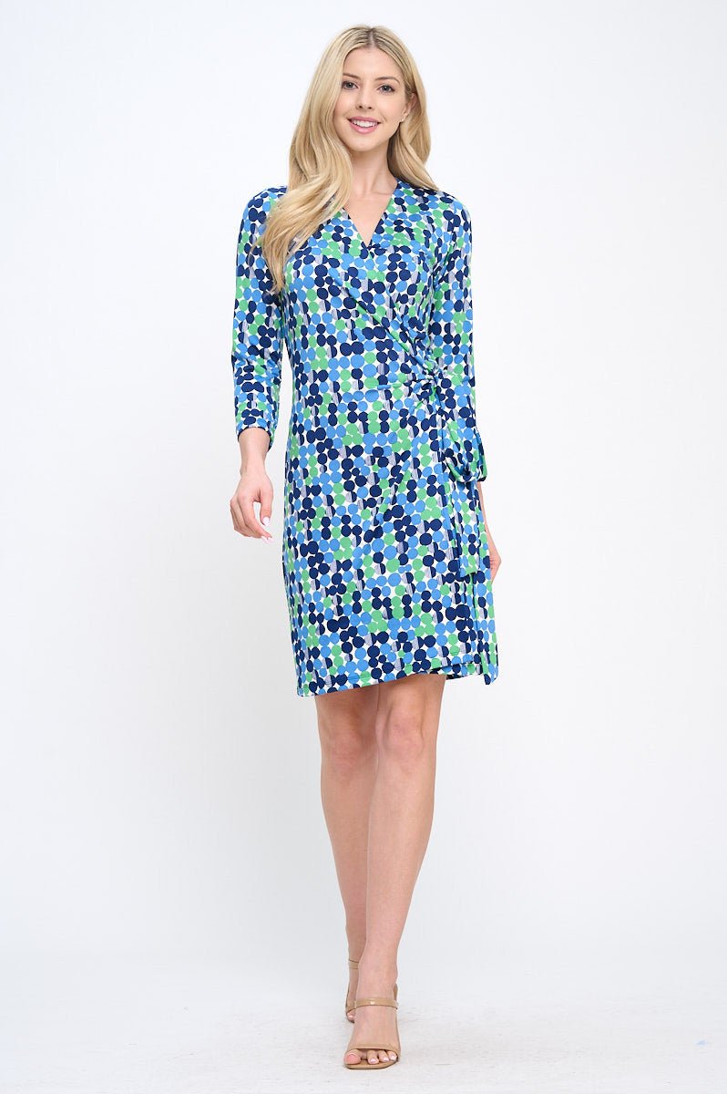Polka Dot V neck Jersey Wrap Dress with Tie - Shellcreations
