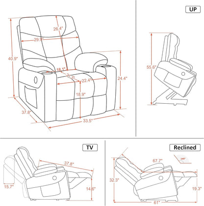 Power Lift Recliner Chair, 2 Cup Holders, USB Ports for Elderly People, Faux Leather 7288 (Cream White, Medium - Regular) - Shellcreations