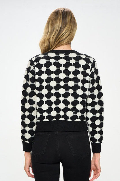 Print Knit Open Front Mini Cardigan with Buttons - Shellcreations