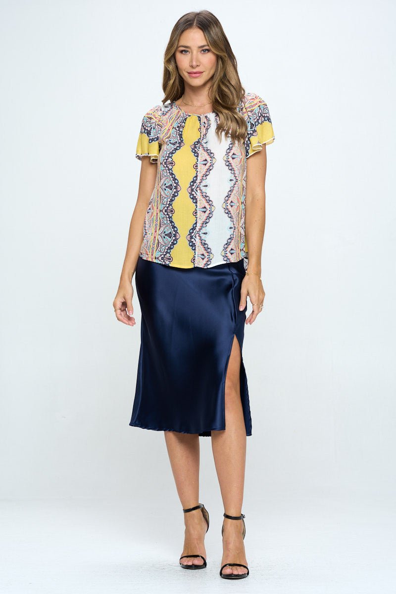 Print Short Flutter Sleeve Top - Shellcreations