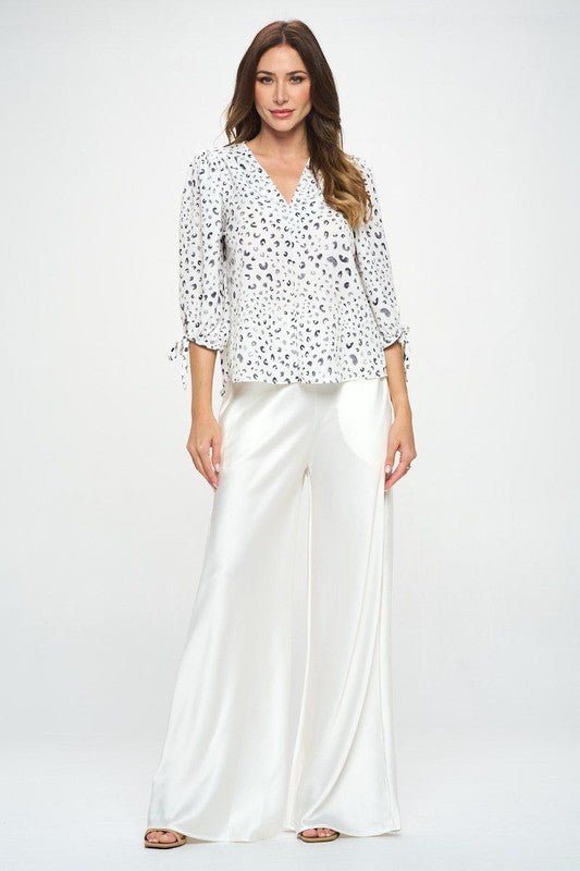 Print Top with Self Tie Sleeves - Shellcreations