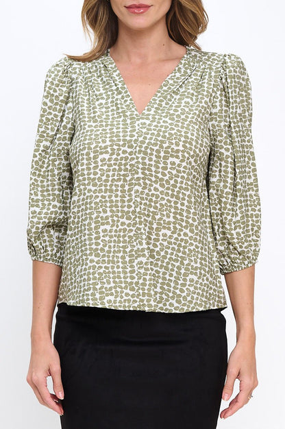 Print V neck 3/4 Sleeve Top - Shellcreations