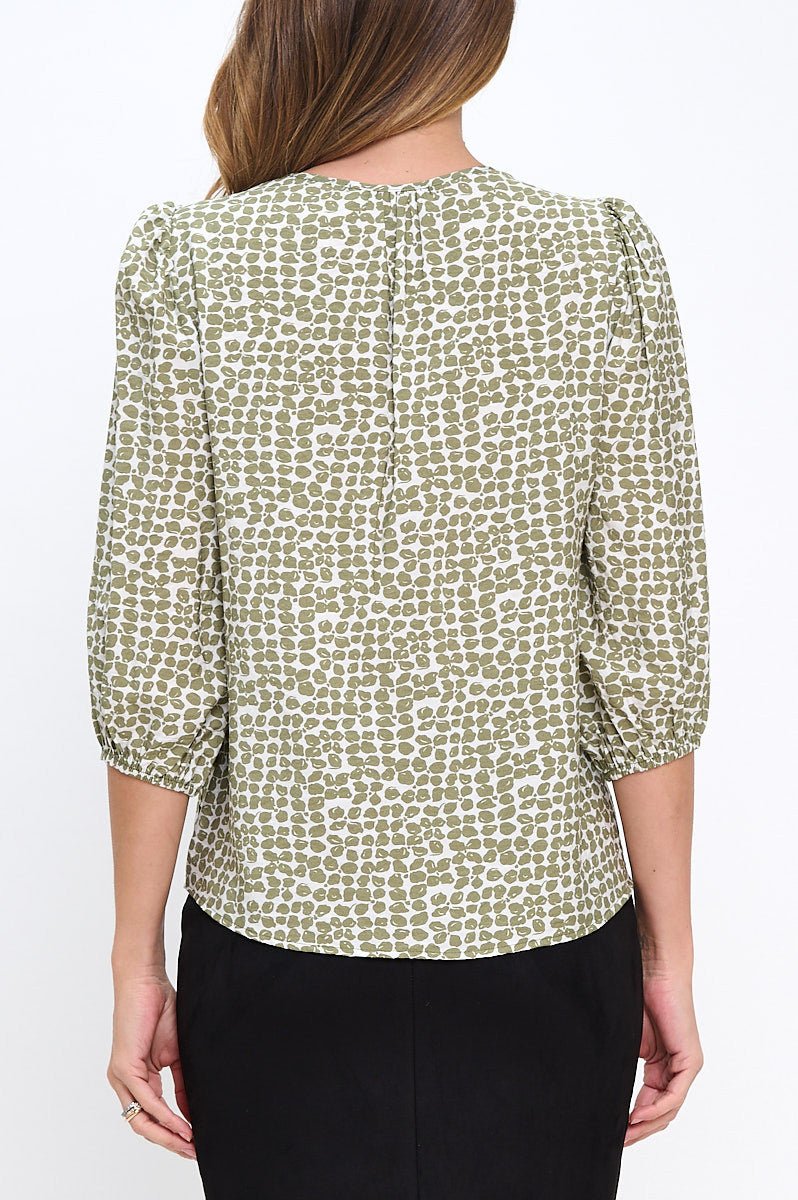 Print V neck 3/4 Sleeve Top - Shellcreations