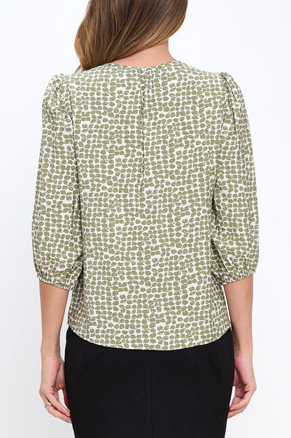 Print V neck 3/4 Sleeve Top - Shellcreations