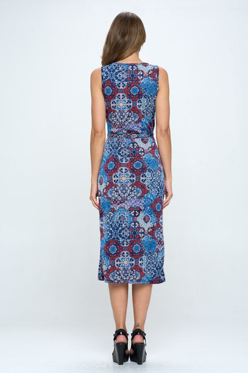 Print V neck Dress with Tie and Slit - Shellcreations