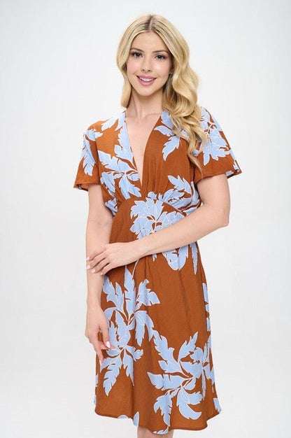 Print V neck Kimono Dress - Shellcreations