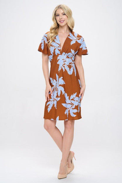 Print V neck Kimono Dress - Shellcreations