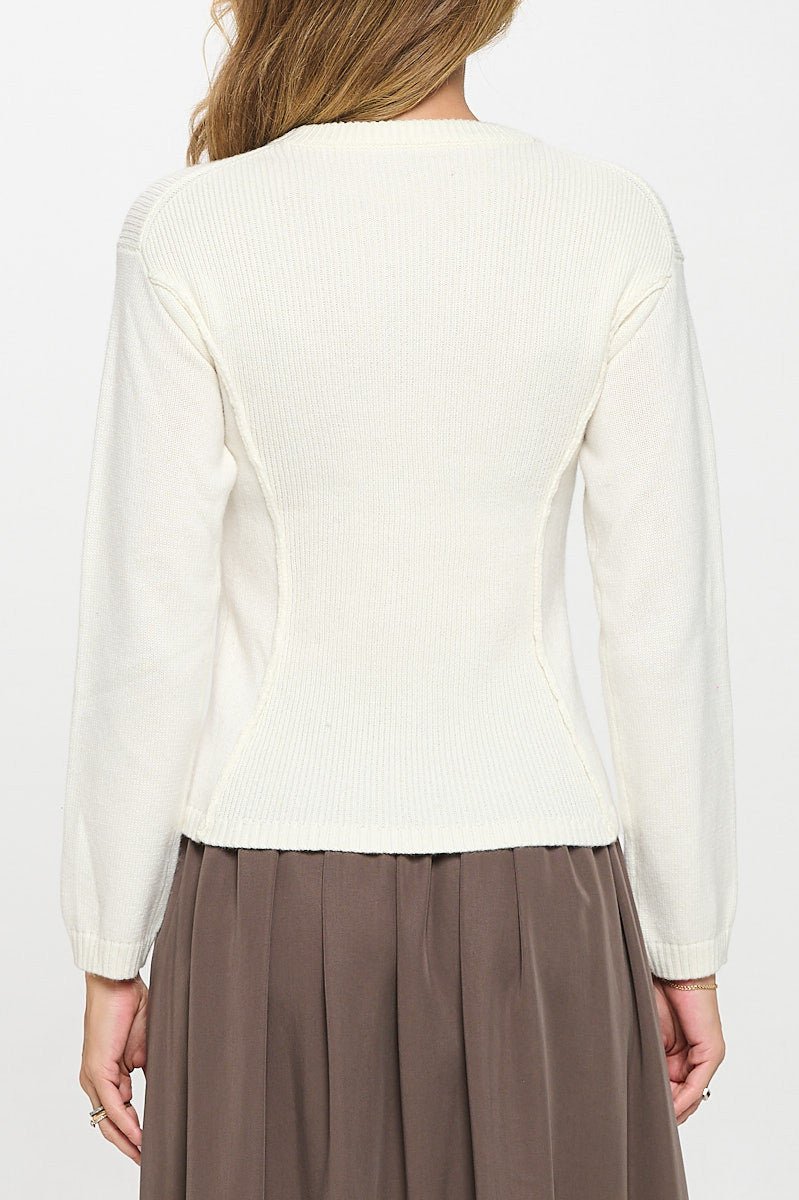 Rib Knit Solid Long Sleeve Pullover Sweater - Shellcreations