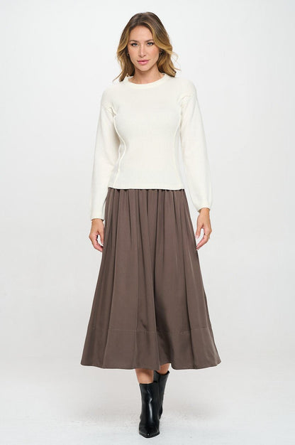 Rib Knit Solid Long Sleeve Pullover Sweater - Shellcreations