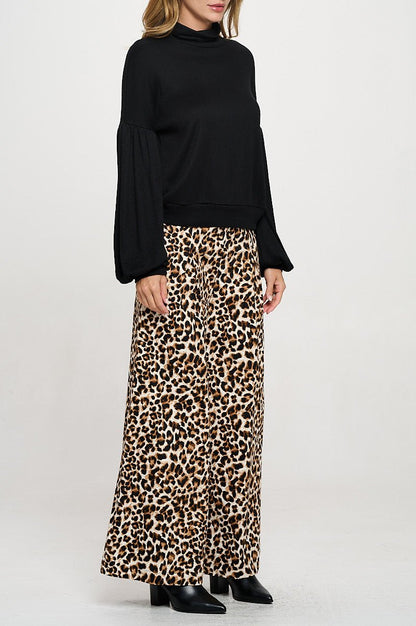 Rib Knit Turtleneck Top with Balloon Cuffed Sleeve - Shellcreations