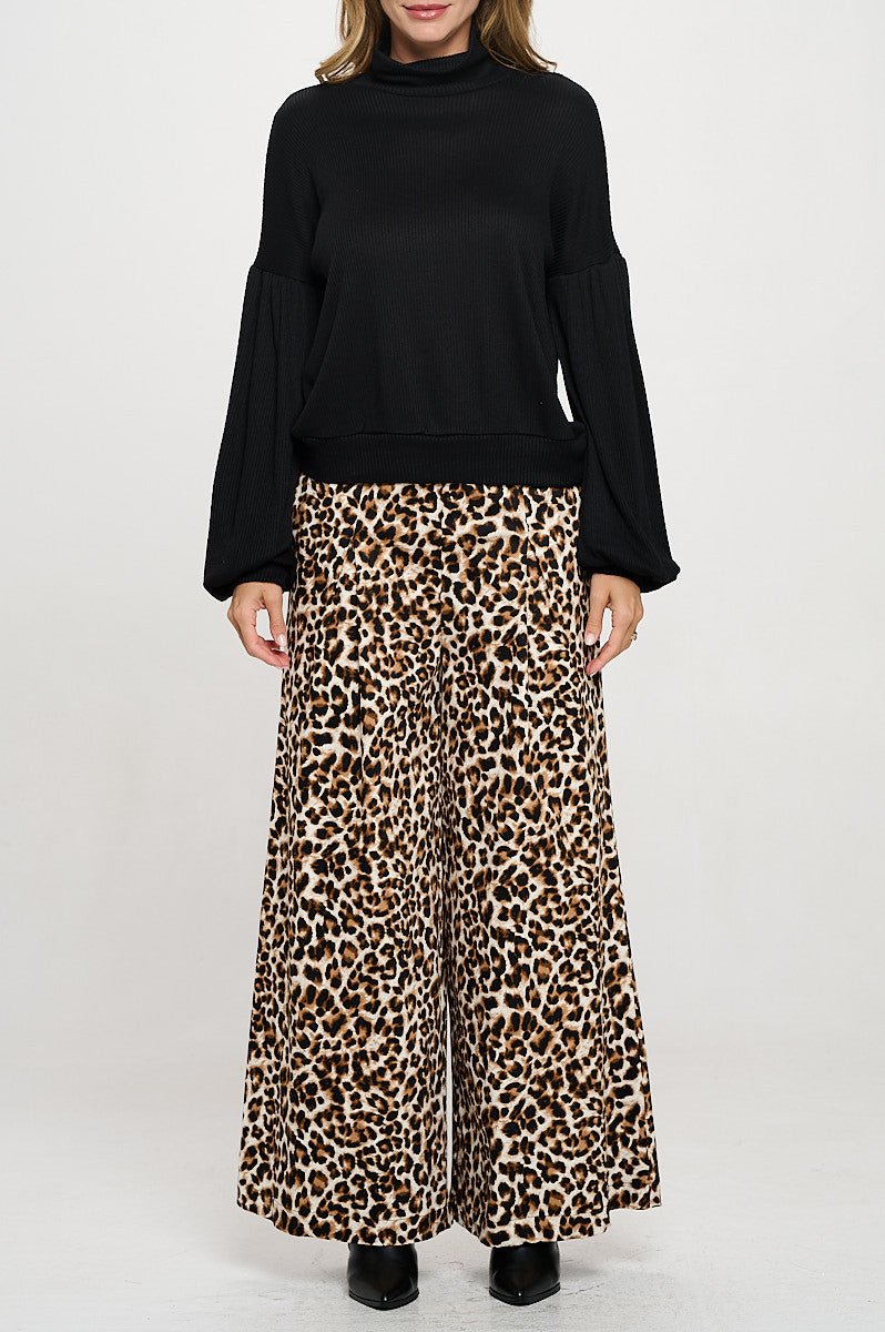 Rib Knit Turtleneck Top with Balloon Cuffed Sleeve - Shellcreations