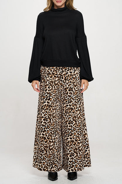 Rib Knit Turtleneck Top with Balloon Cuffed Sleeve - Shellcreations