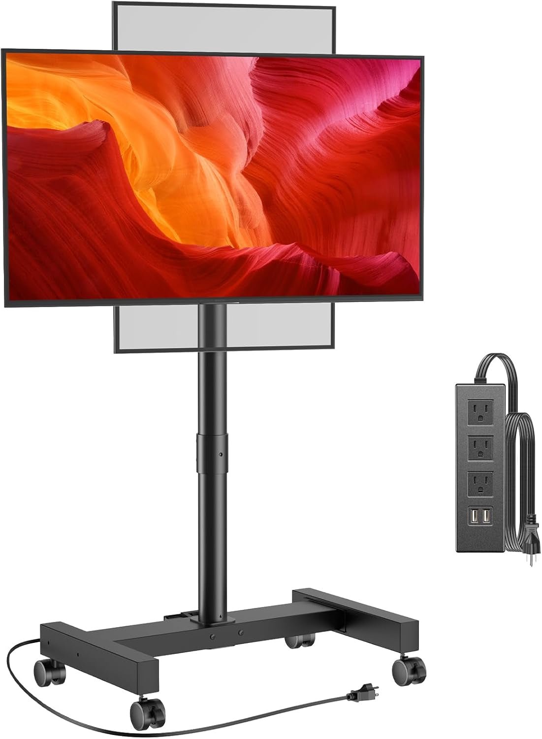 Rolling TV Stand with Power Outlet for 26 - 50 Inch Tvs up to 55 Lbs, Tilting Mobile TV Cart Portrait to Landscape, 8 Height Settings, Mobile TV Stand with Wheels, Max VESA 300X300Mm, PGTVMC19 - Shellcreations