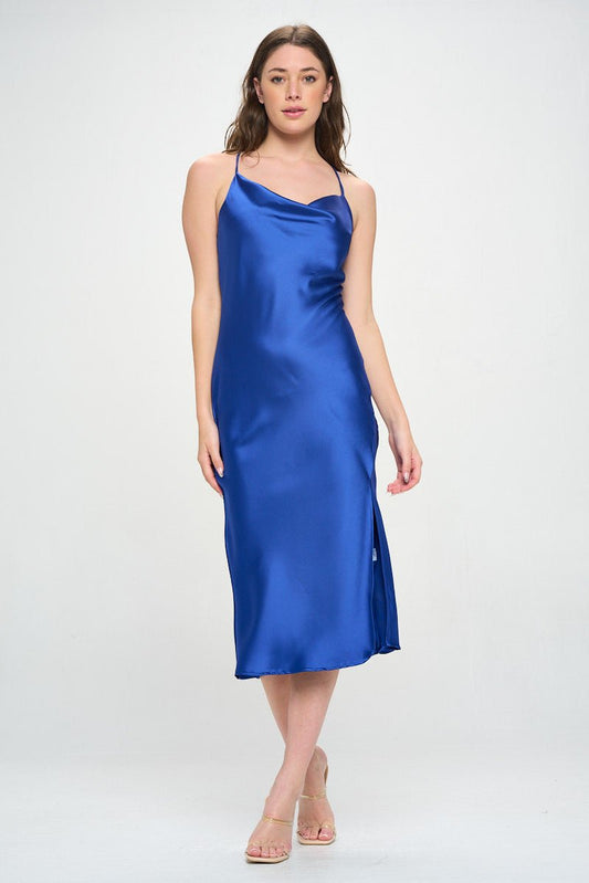 Satin Bias Slip Dress with Slit - Shellcreations
