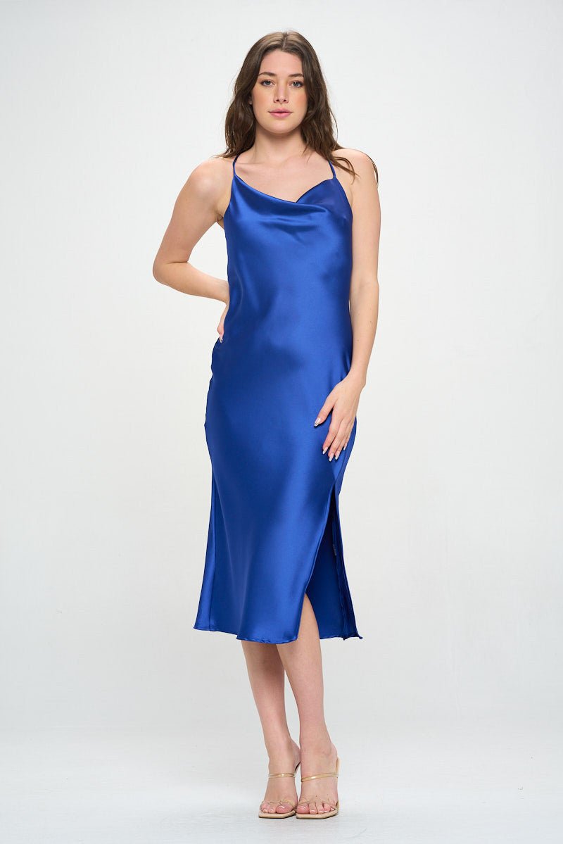 Satin Bias Slip Dress with Slit - Shellcreations