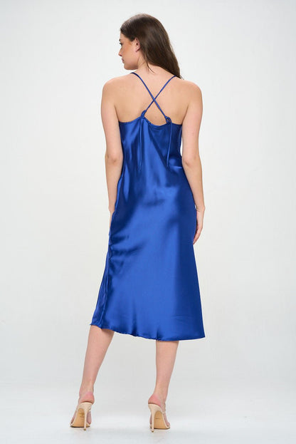 Satin Bias Slip Dress with Slit - Shellcreations