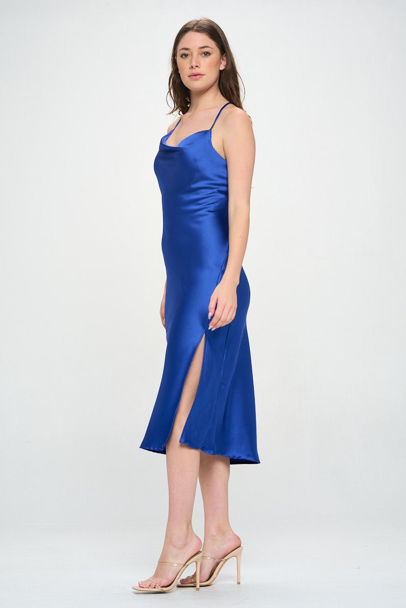 Satin Bias Slip Dress with Slit - Shellcreations