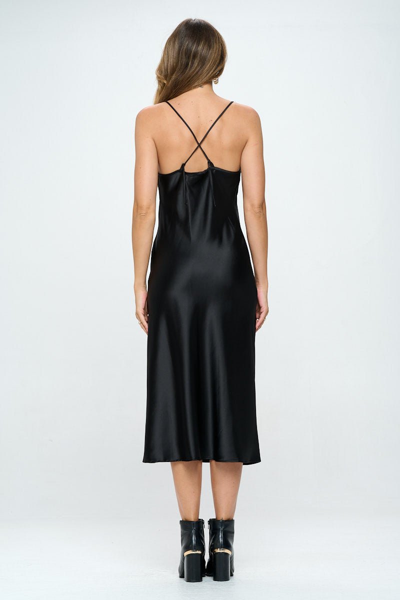Satin Bias Slip Dress with Slit - Shellcreations