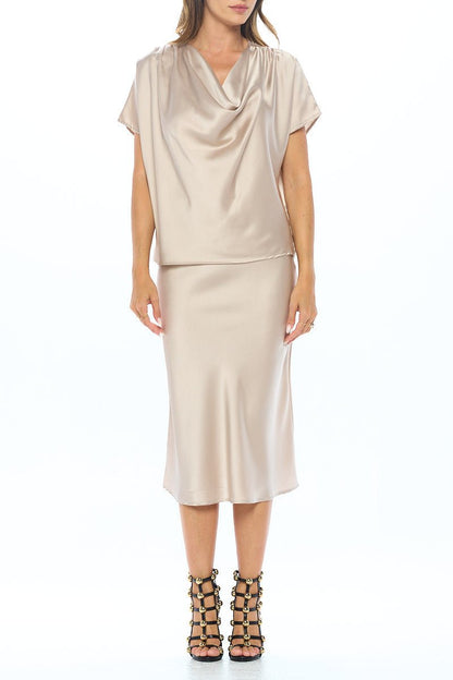 Satin Cowl Neck Short Sleeve Top - Shellcreations