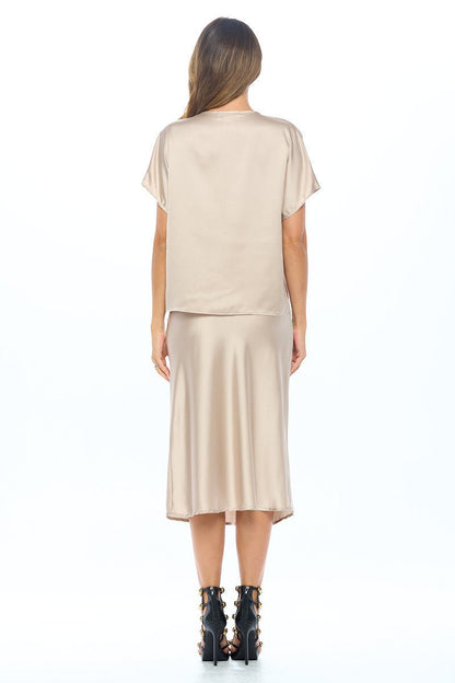 Satin Cowl Neck Short Sleeve Top - Shellcreations