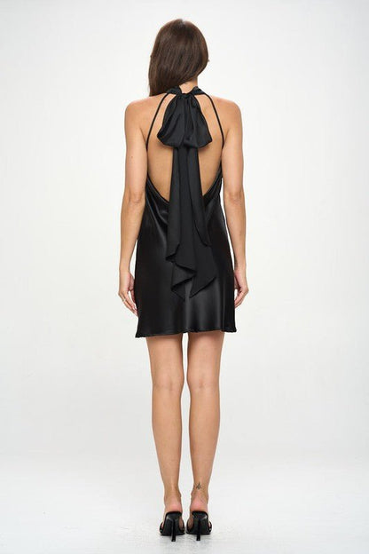Satin Halter Neck Dress with Back Detail - Shellcreations