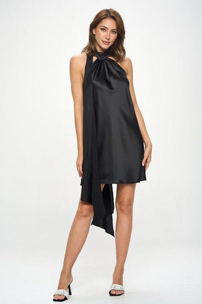 Satin Halter Neck Dress with Back Detail - Shellcreations