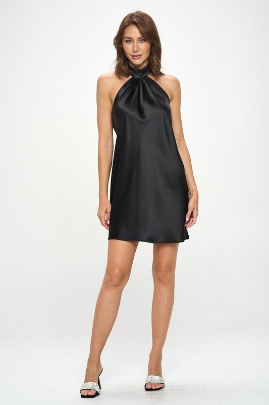 Satin Halter Neck Dress with Back Detail - Shellcreations