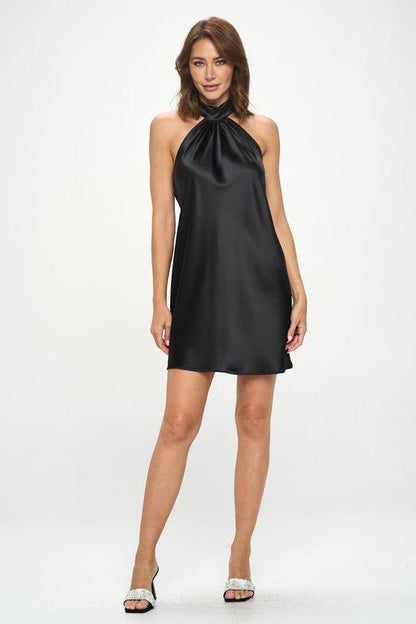 Satin Halter Neck Dress with Back Detail - Shellcreations