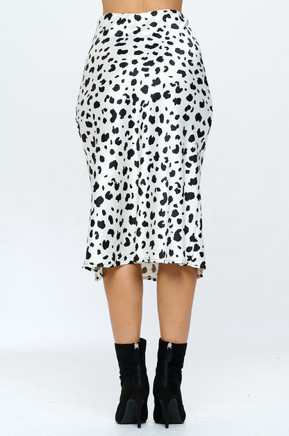 Satin Leopard Print Midi Skirt with Slit - Shellcreations