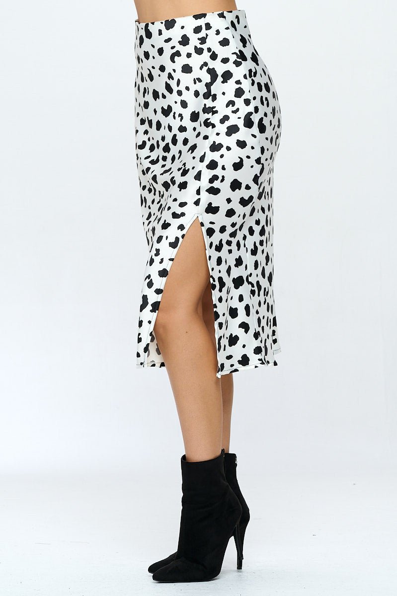 Satin Leopard Print Midi Skirt with Slit - Shellcreations
