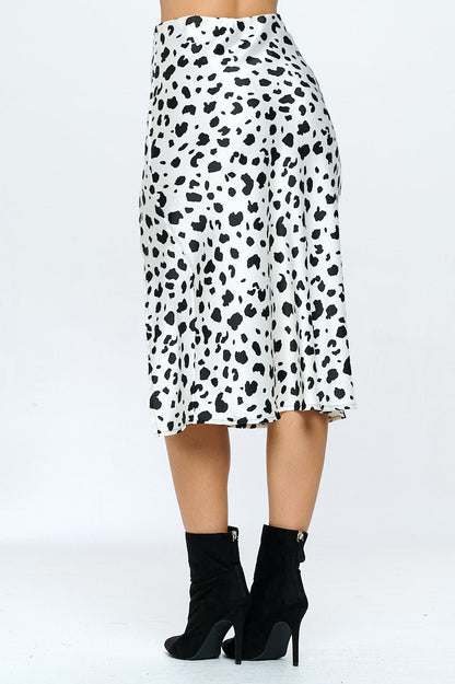 Satin Leopard Print Midi Skirt with Slit - Shellcreations