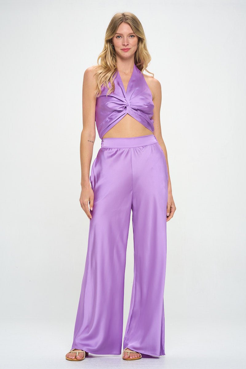 Satin No Sleeve Top with Front Twist - Shellcreations