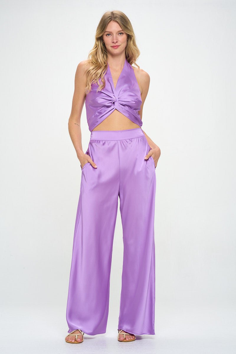 Satin No Sleeve Top with Front Twist - Shellcreations