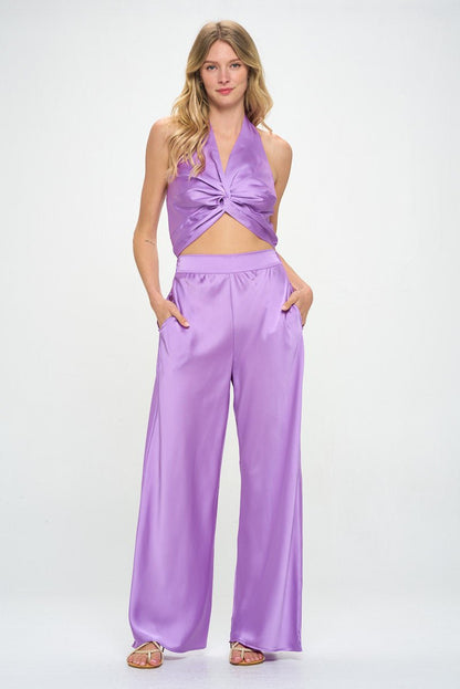 Satin No Sleeve Top with Front Twist - Shellcreations