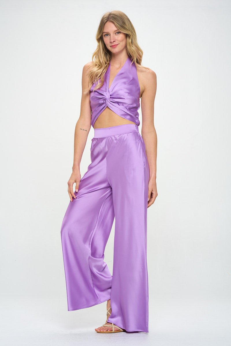 Satin No Sleeve Top with Front Twist - Shellcreations