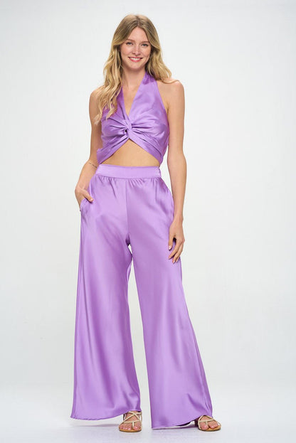 Satin No Sleeve Top with Front Twist - Shellcreations