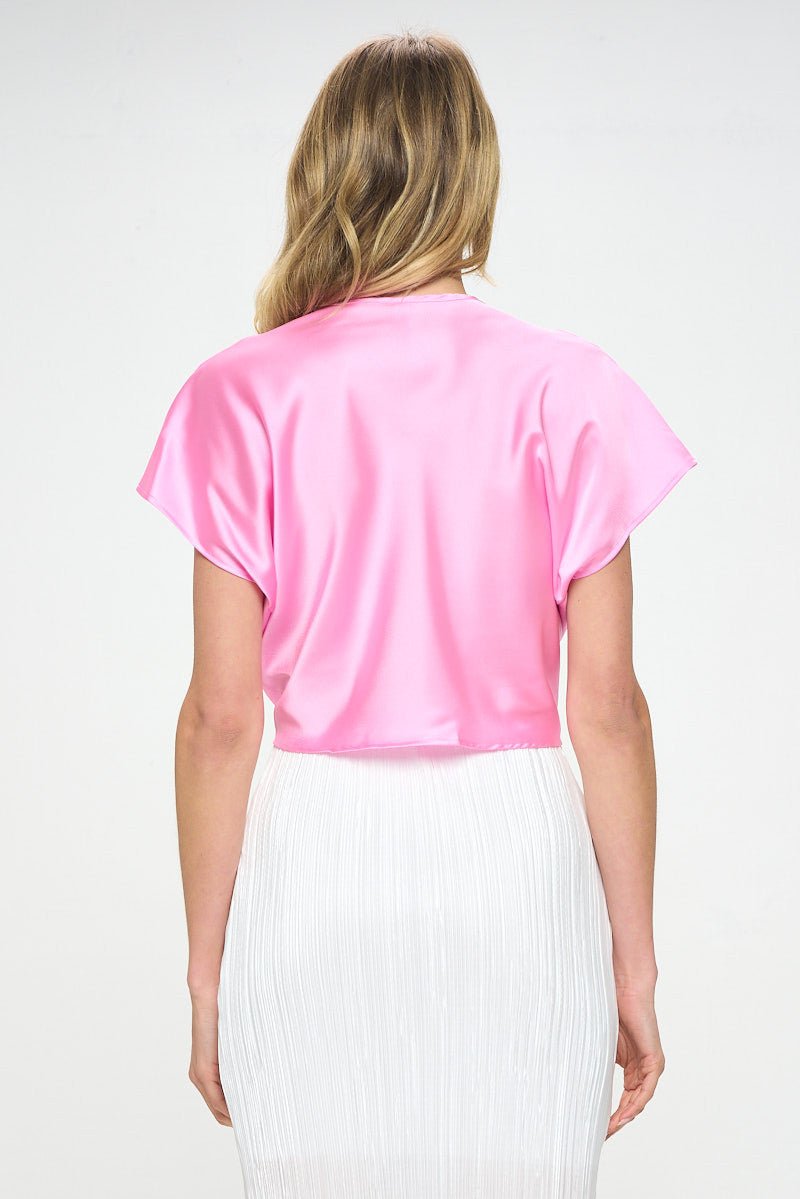 Satin Short Sleeve Top with Front Twist - Shellcreations