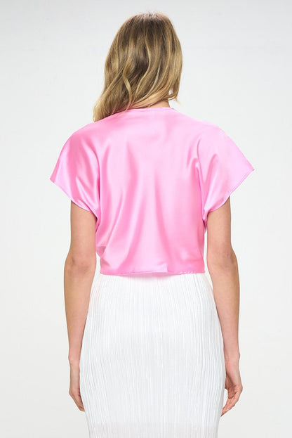 Satin Short Sleeve Top with Front Twist - Shellcreations