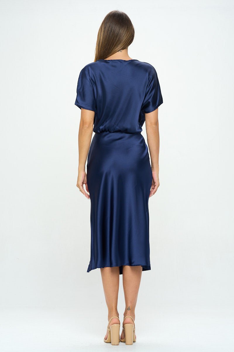 Satin Stretch Print Dress with Slit - Shellcreations